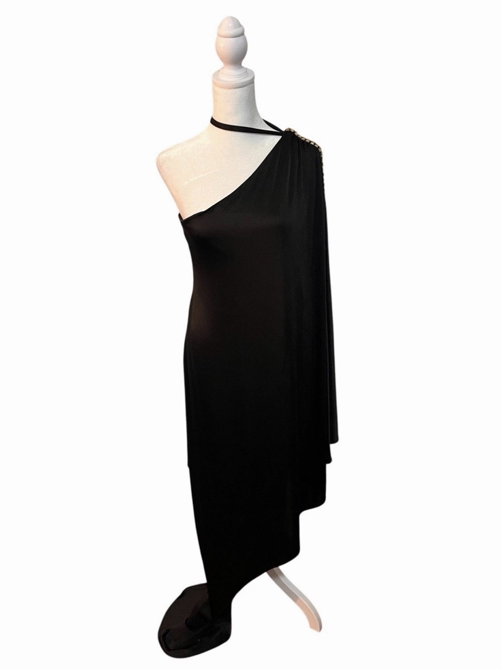 Halston Heritage Black One-Shoulder Draped Evening Dress